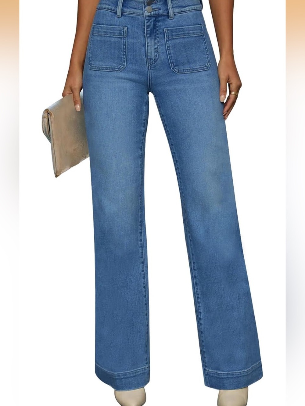 High-Rise Wide Leg Jeans in Medium Blue - Picture 1 of 8